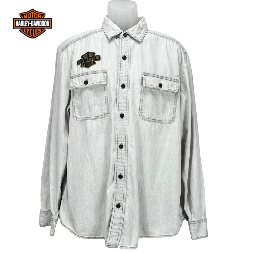 Harley-Davidson Men's XL Gray Denim Long Sleeve Button Up Casual‎ Shirt